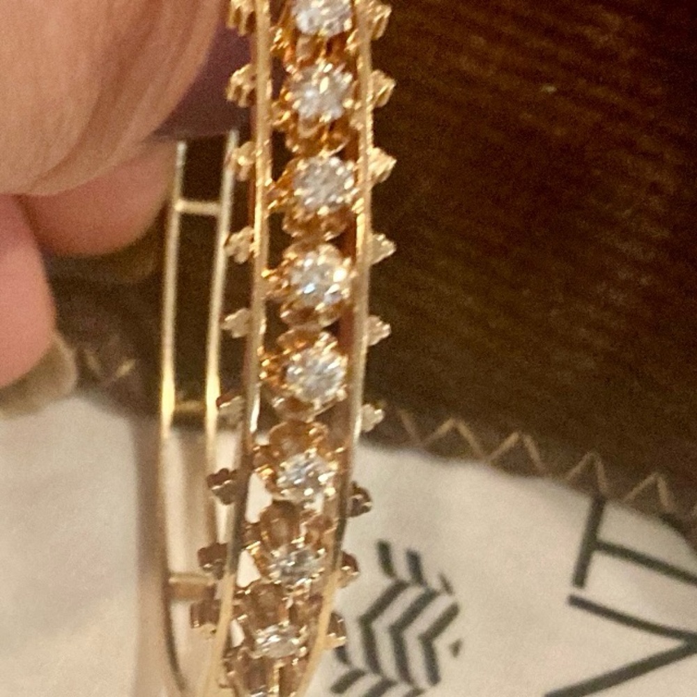 Antique Old Cut Diamond Hinged Bangle Bracelet 14k yellow gold